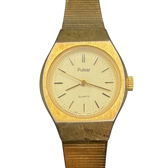 Vintage Pulsar Watch V231-0130 Womens Gold Tone Quartz 1980s New Battery Works - Picture 2 of 13